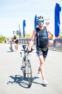 Triathletes take on the bike portion of the race
